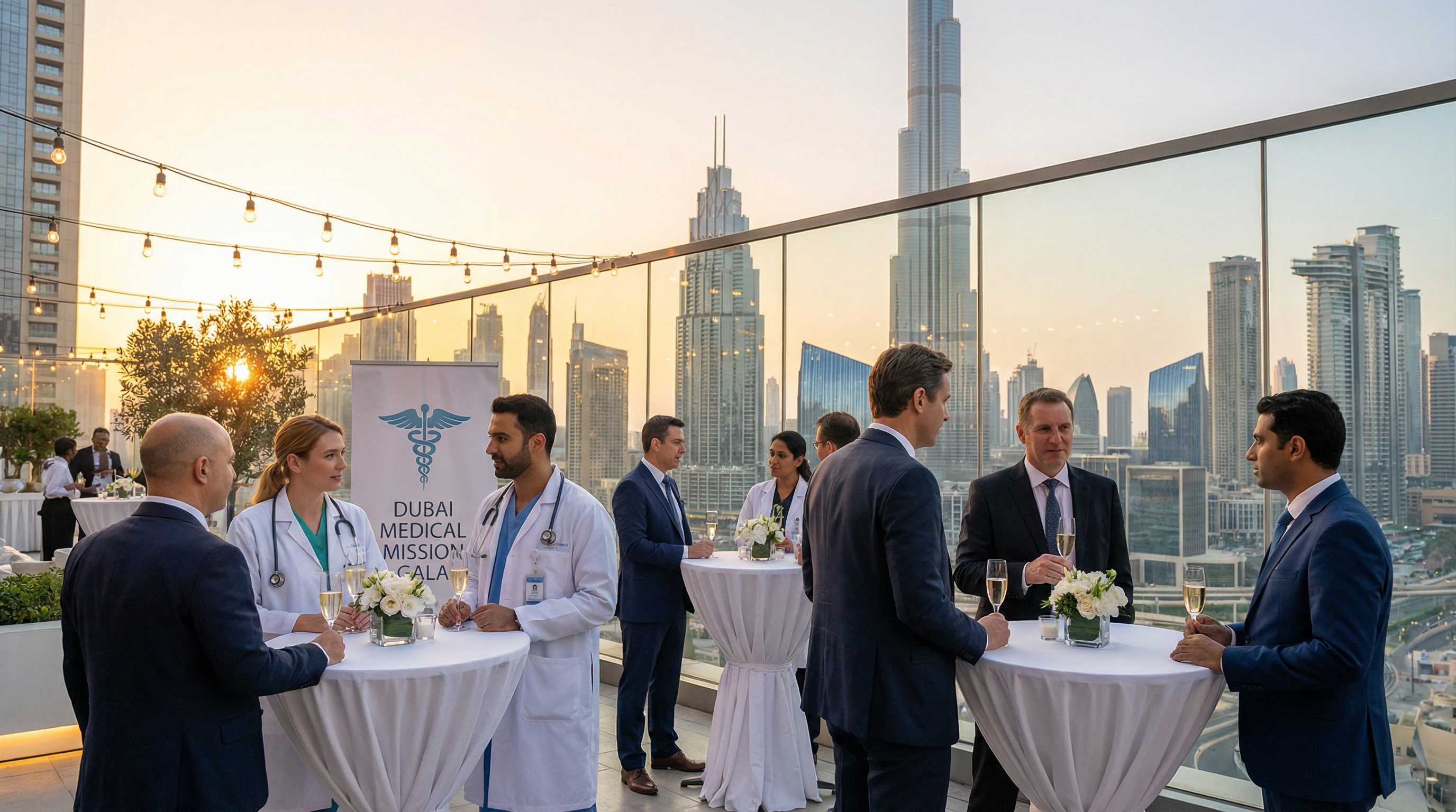 Evento com vista do skyline de Dubai